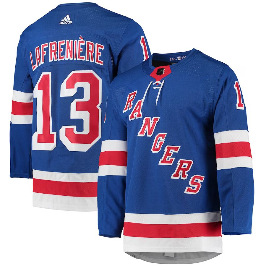 Men New York Rangers #13 Alexis Lafreniere adidas Blue Home Primegreen Authentic Pro Player NHL Jersey